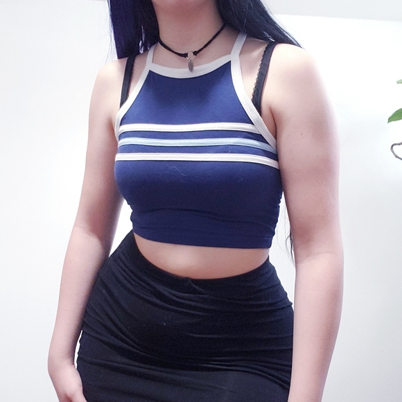 ✨2FOR15$✨Bluenotes Blue Cropped Tank Top Cami - Picture 1 of 7